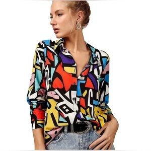 BIG DART-Colorful Abstract Print Women's Top size 36 (US 6)